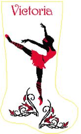 red ballerina, ballet cross stitch christmas stocking