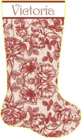 burgundy toile cross stitch christmas stocking