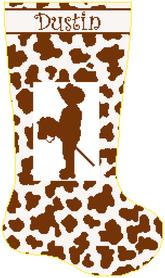 cowboy stocking, cow print cross stitch christmas stocking