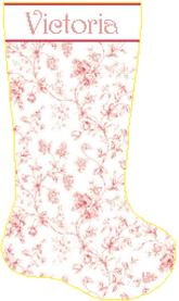 pink toile cross stitch christmas stocking