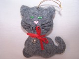 grey kitten with green eyes ornament