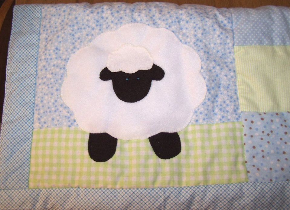 Lamb with Blue and Green Patcwork