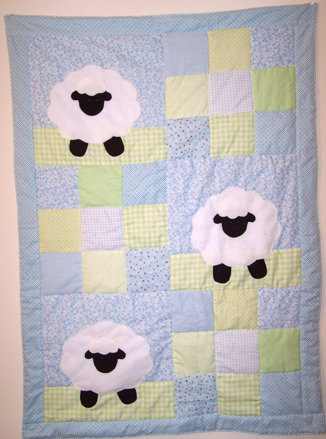 Lamb with Blue and Green Patchwork