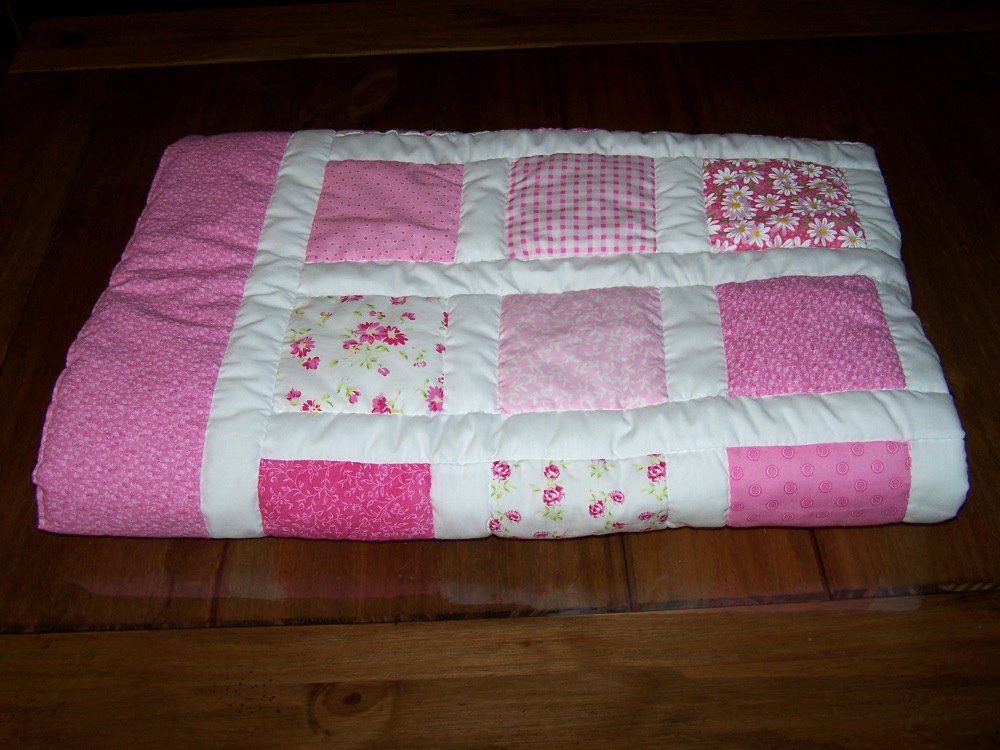 hand quilted pink baby quilt hand made 